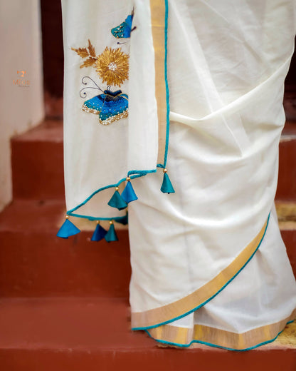 Kerala Cotton Saree & Unstitched Blouse-Onam 2025