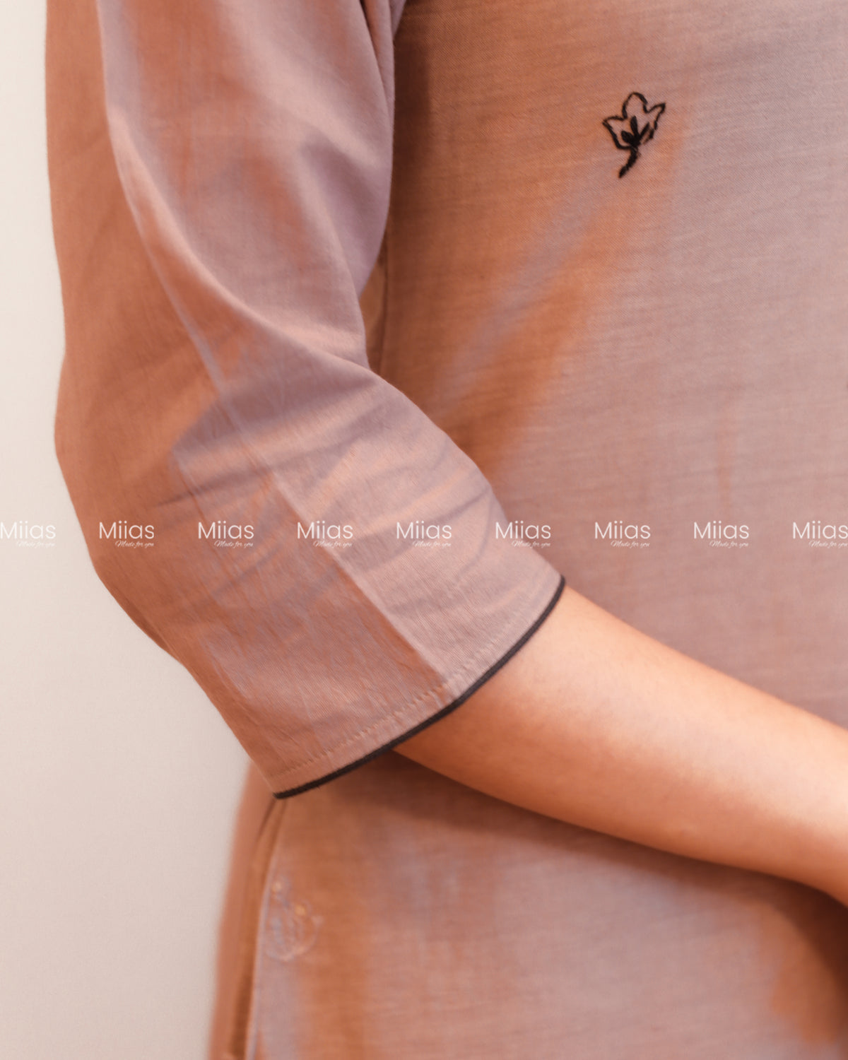 Kora Cotton A-Line Kurti | Embroidered V-Neck + Pocket | Chocolate