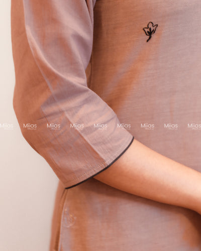 Kora Cotton A-Line Kurti | Embroidered V-Neck + Pocket | Chocolate