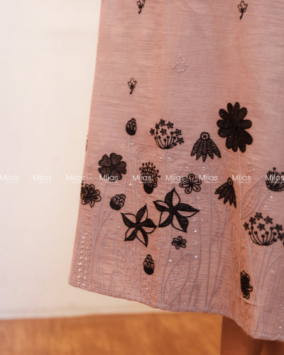 Kora Cotton A-Line Kurti | Embroidered V-Neck + Pocket | Chocolate
