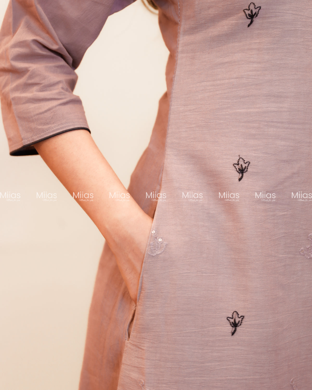 Kora Cotton A-Line Kurti | Embroidered V-Neck + Pocket | Chocolate