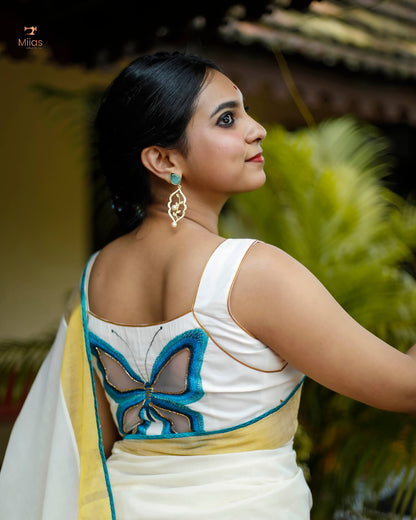Kerala Cotton Saree & Unstitched Blouse-Onam 2025