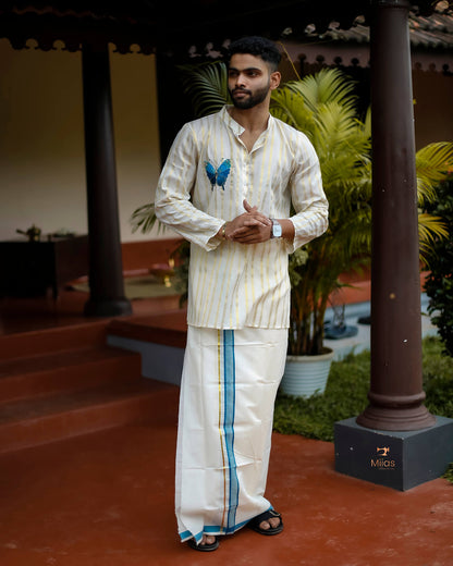 Men's Lurex Kora Cotton Kurta | Festive Wear-Onam 2025