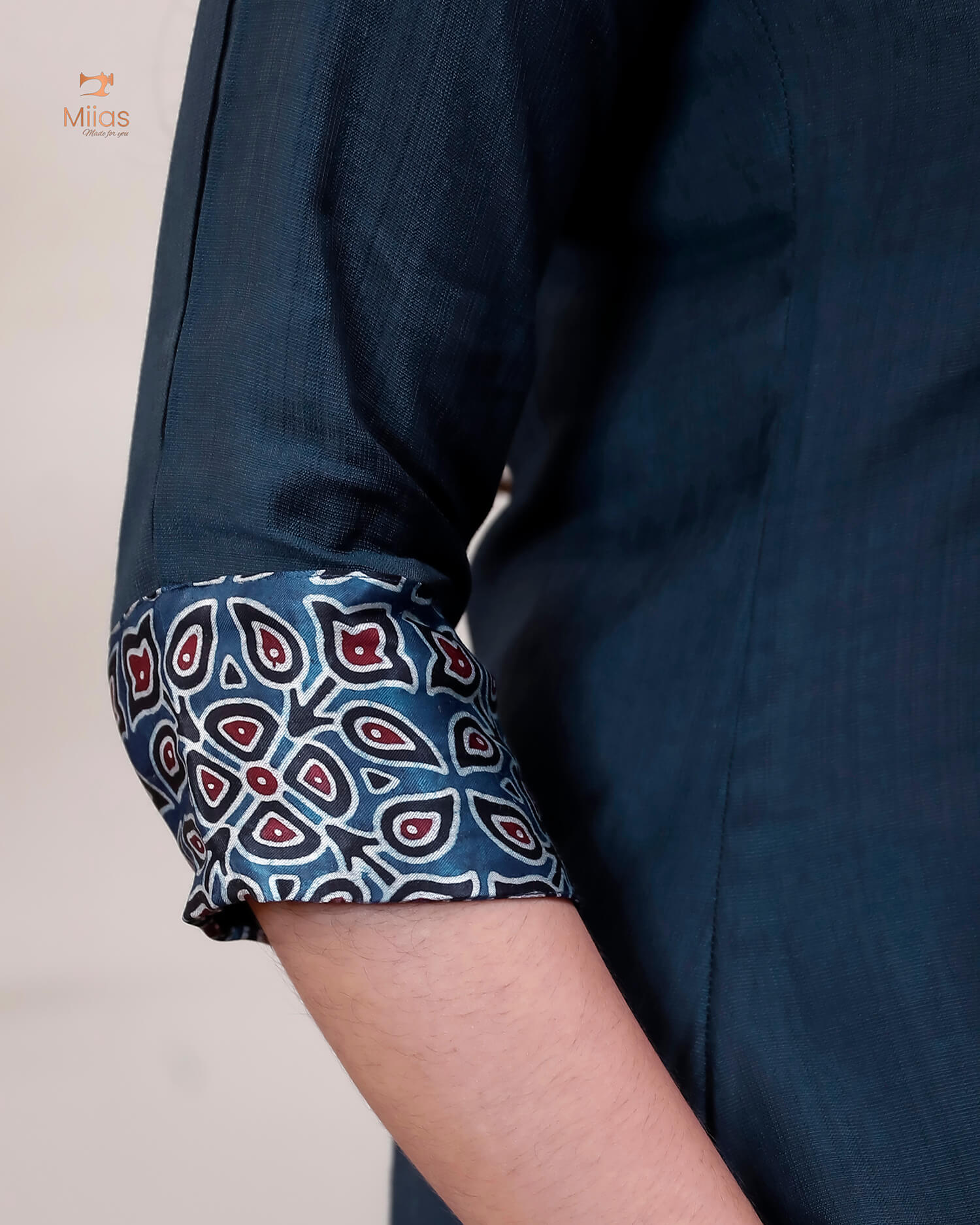 Spun Silk Top & Bottom Set with Modal Silk Dupatta-Navy Blue