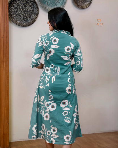 South Cotton Kurti with Mirrors, Sequins & Pocket-Aqua Green