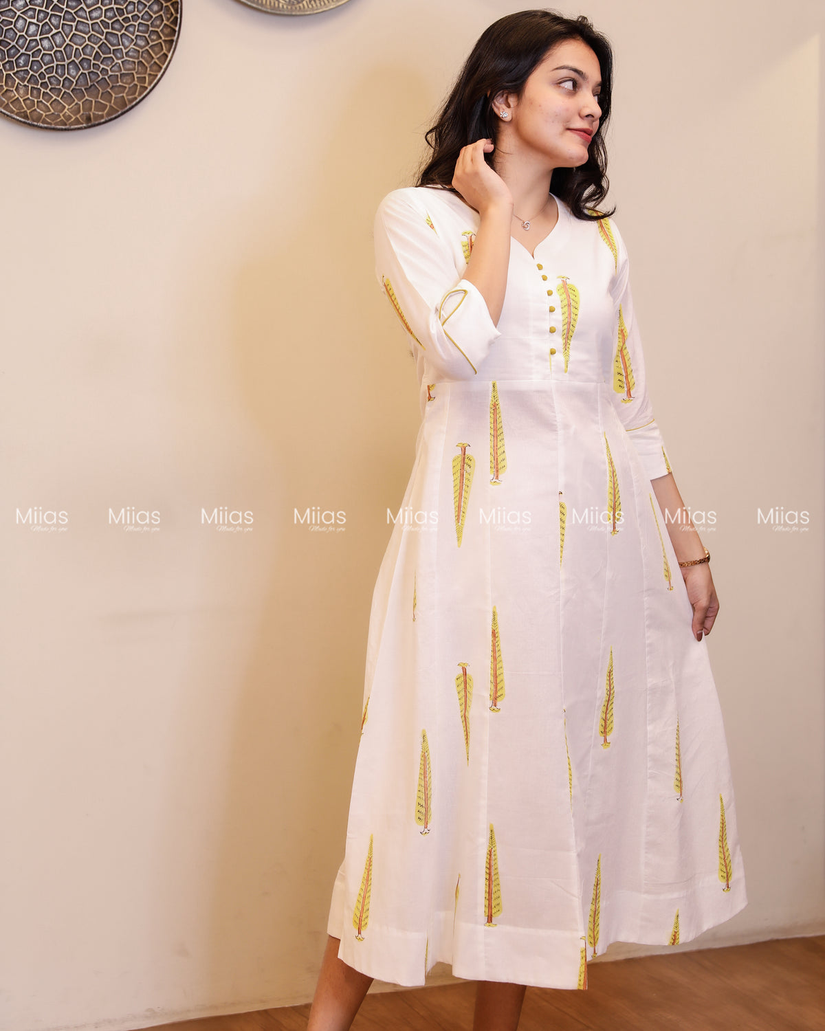 Jaipur Block Print Panel Kurti | Potli Yoke + Piping | White