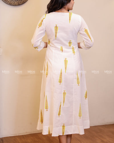 Jaipur Block Print Panel Kurti | Potli Yoke + Piping | White
