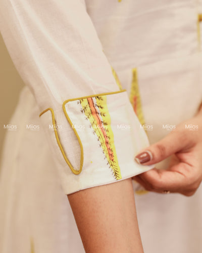 Jaipur Block Print Panel Kurti | Potli Yoke + Piping | White
