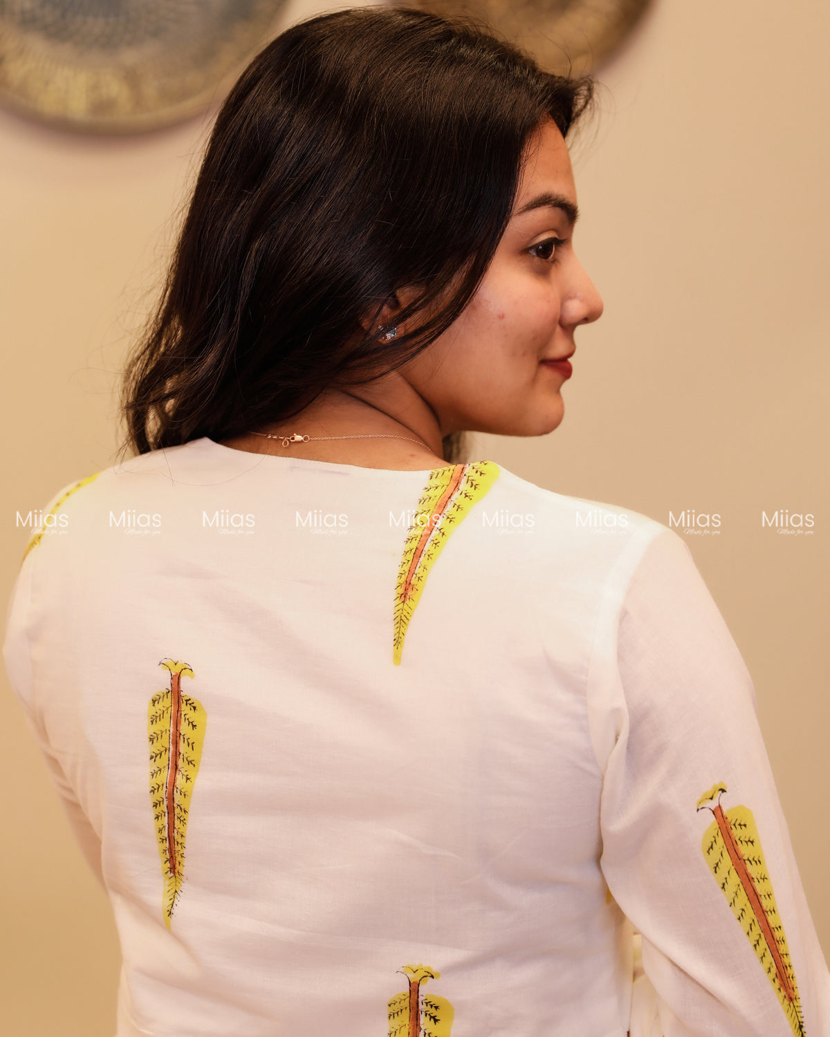 Jaipur Block Print Panel Kurti | Potli Yoke + Piping | White