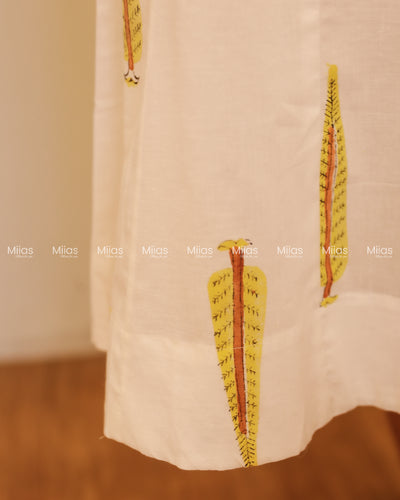 Jaipur Block Print Panel Kurti | Potli Yoke + Piping | White