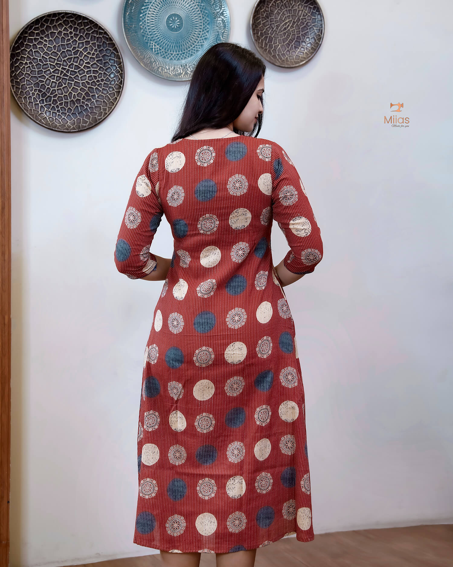 Handblock Kantha Cotton | A-Line Dress Kurti | Brick Red