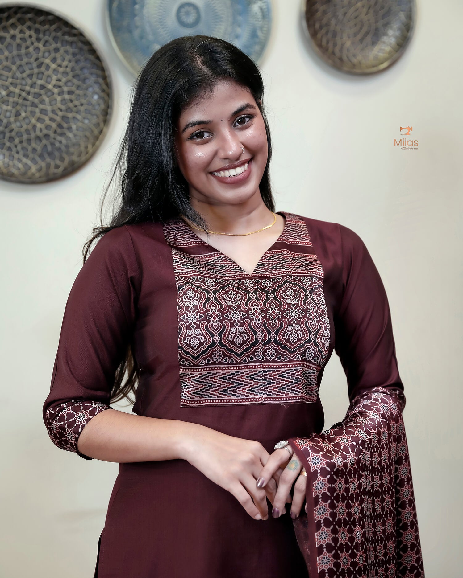 Spun Silk Top & Bottom Set with Modal Silk Dupatta-Maroon