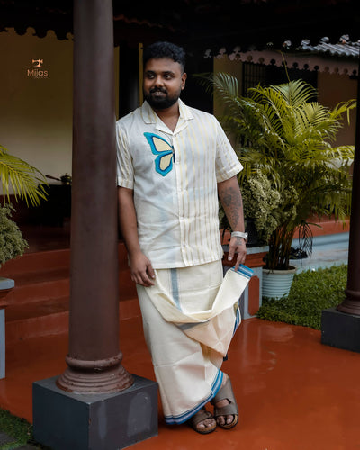 Men's Premium Lurex Kora Cotton Shirt-Onam 2025