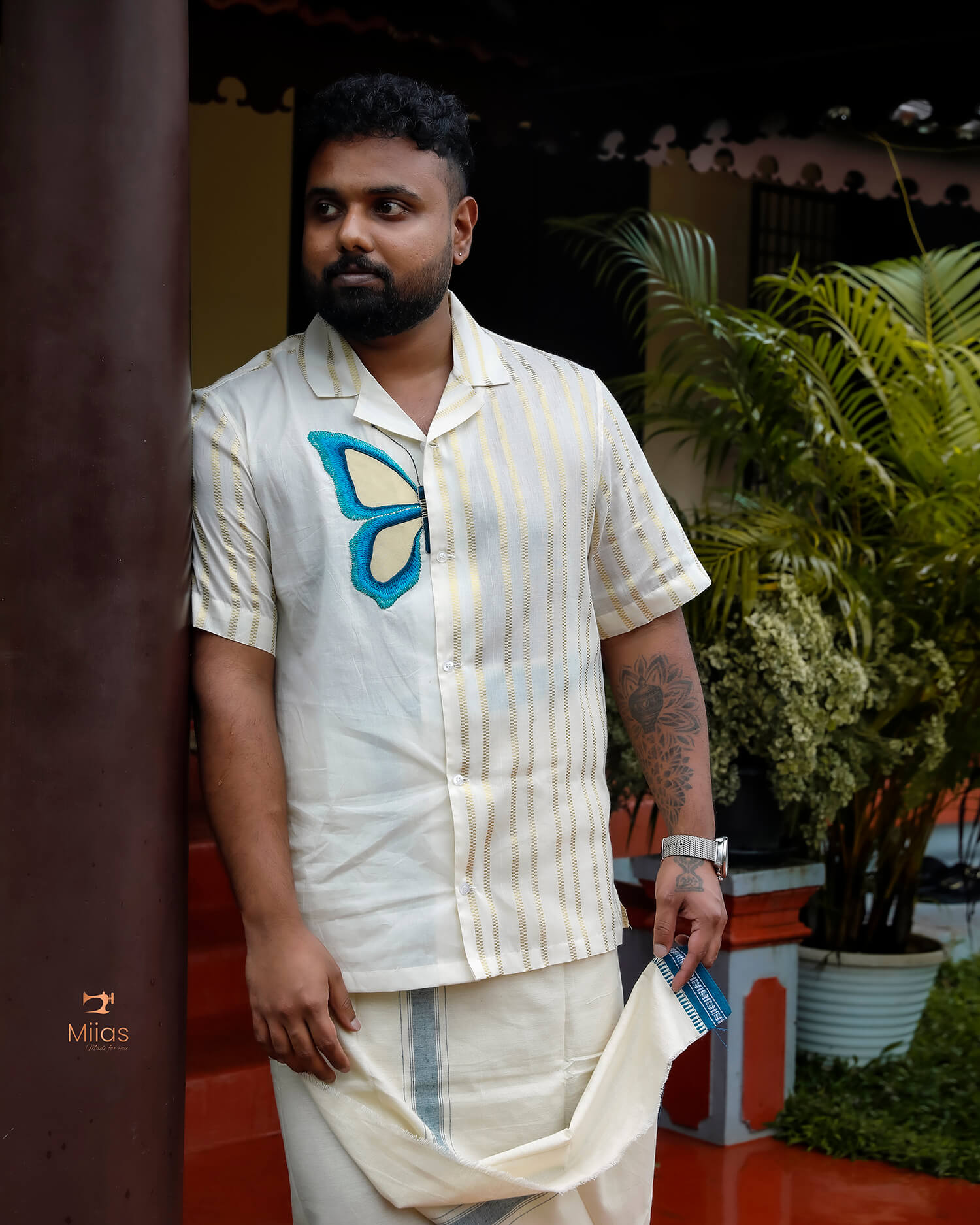 Men's Premium Lurex Kora Cotton Shirt-Onam 2025