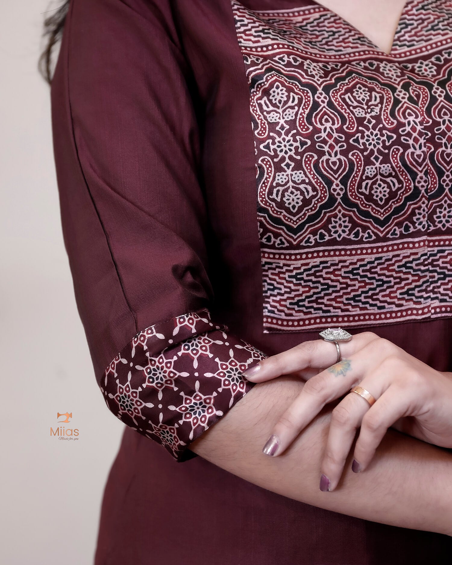 Spun Silk Top & Bottom Set with Modal Silk Dupatta-Maroon