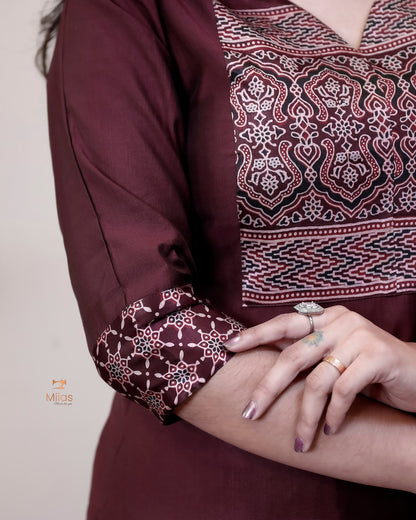 Spun Silk Top & Bottom Set with Modal Silk Dupatta-Maroon