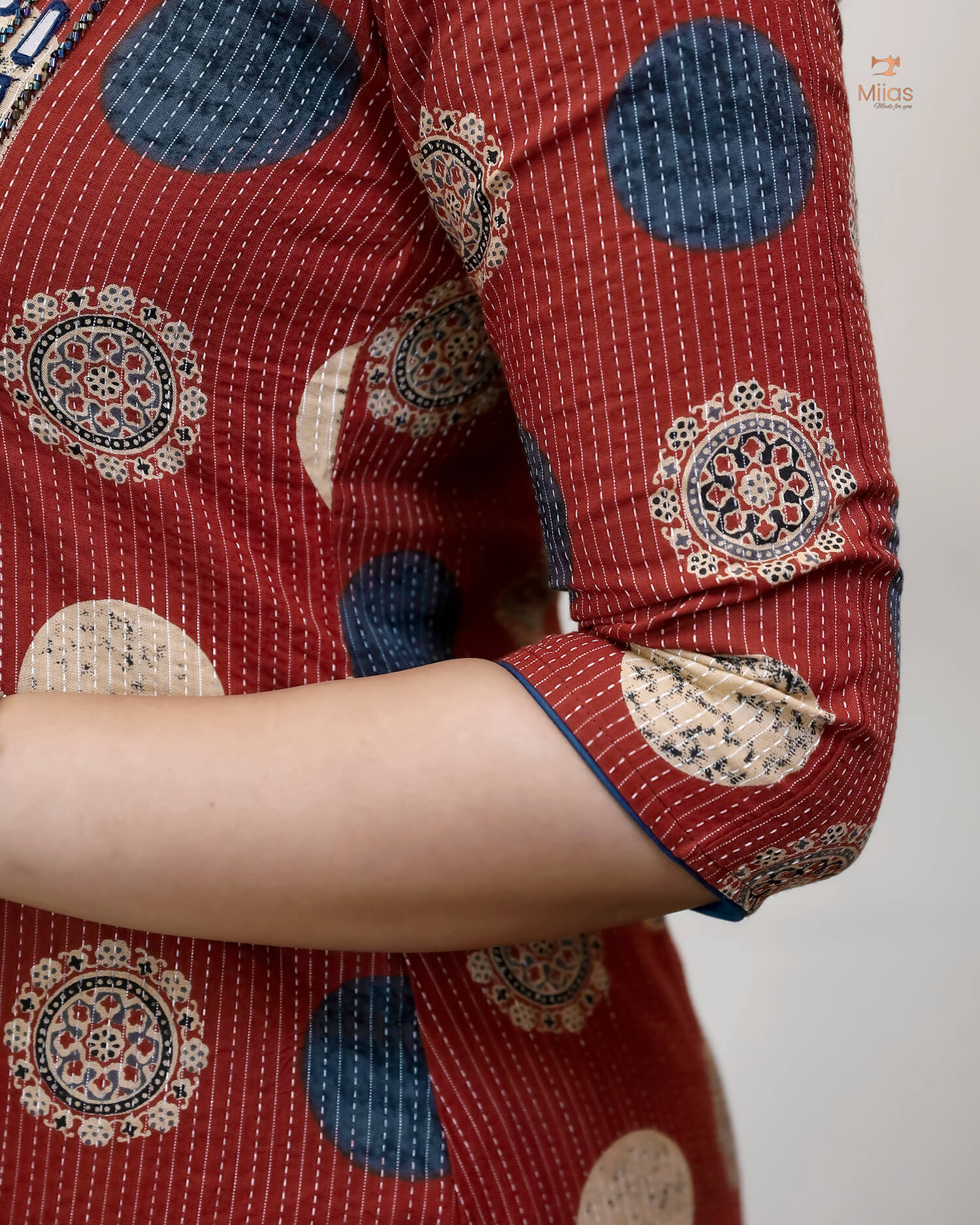 Handblock Kantha Cotton | A-Line Dress Kurti | Brick Red