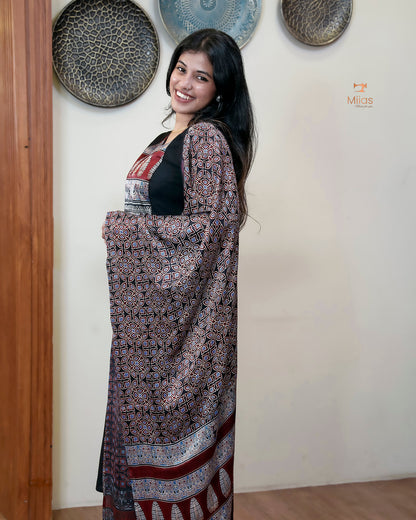 Spun Silk Top & Bottom Set with Modal Silk Dupatta-Black