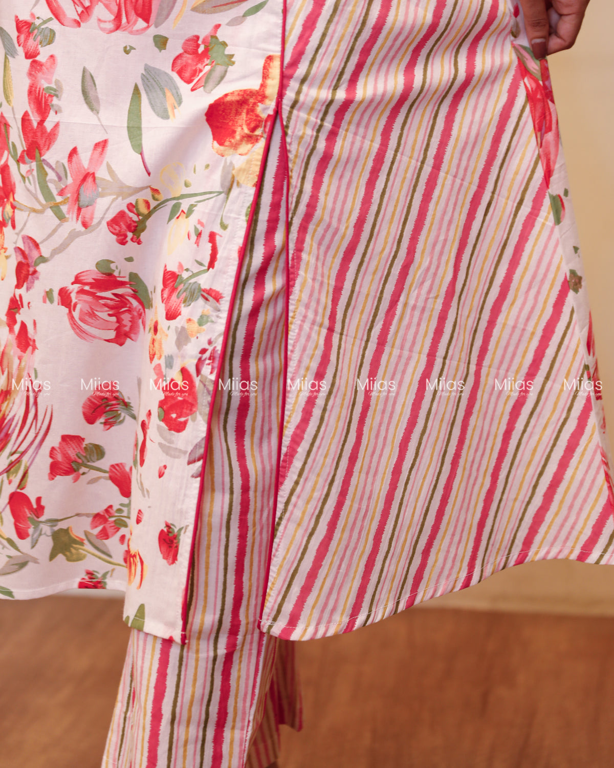 South Cotton Co-ord Set | Sequin Pearl Neck + Dual Print | White
