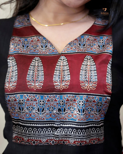 Spun Silk Top & Bottom Set with Modal Silk Dupatta-Black