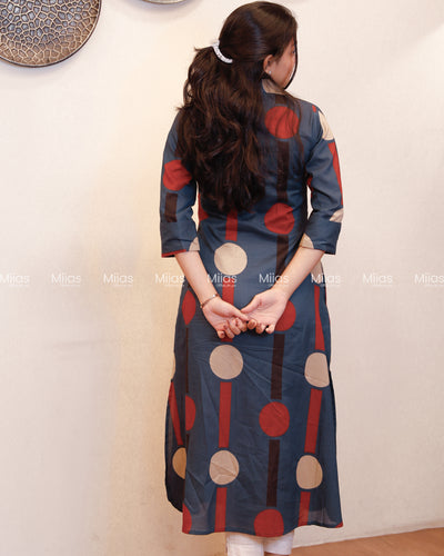 Ajrakh Cotton Shirt Dress Kurti | Button-Down + Slits + Pocket | Blue