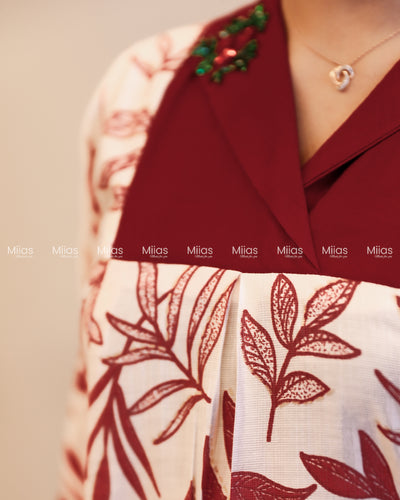 Vatican Fabric Kurti | Floral A-Line Top + Pockets | White & Reddish maroon