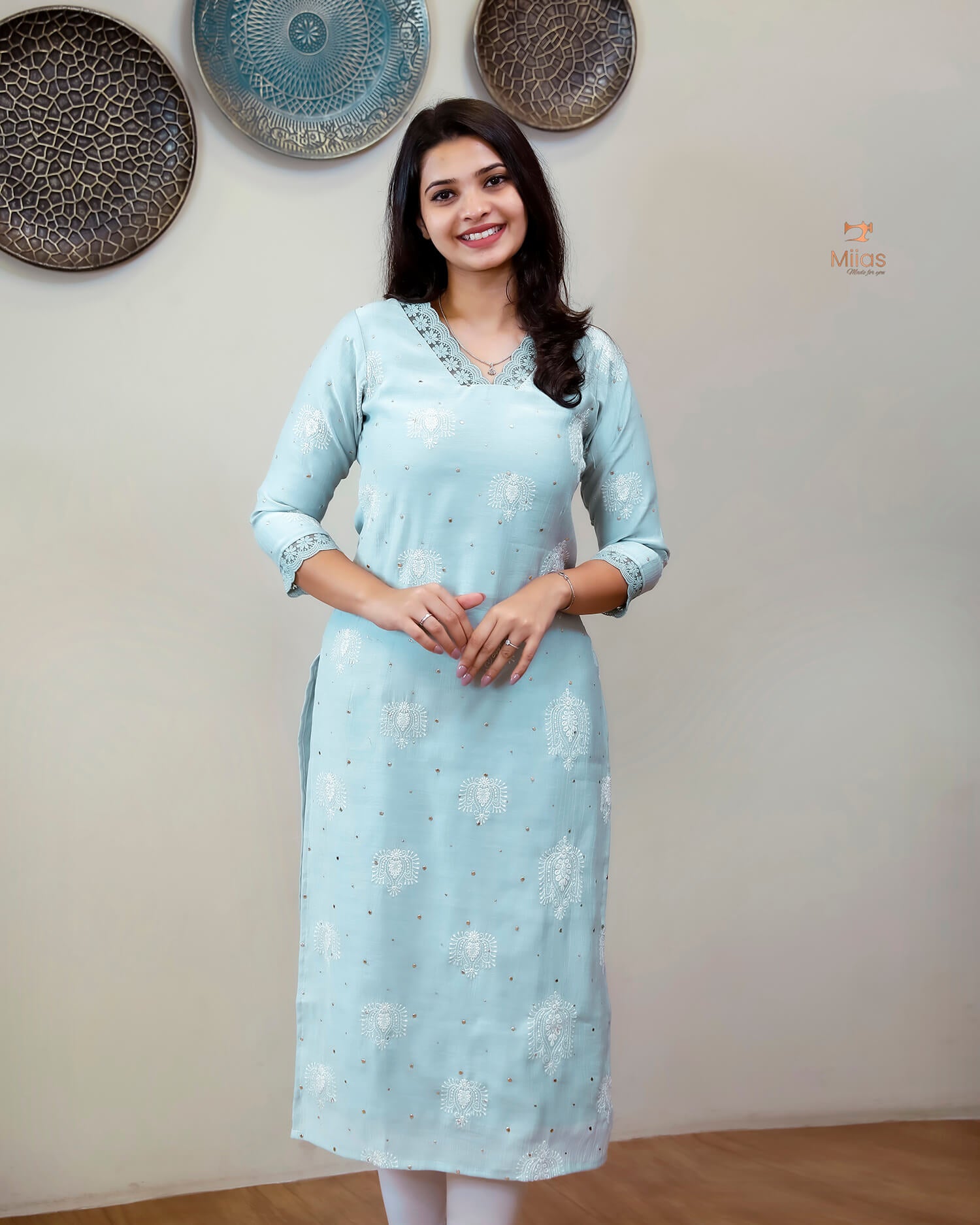 Crushed Dhara Silk | Embroidered Slit Top & Dupatta Set | Pastel Blue