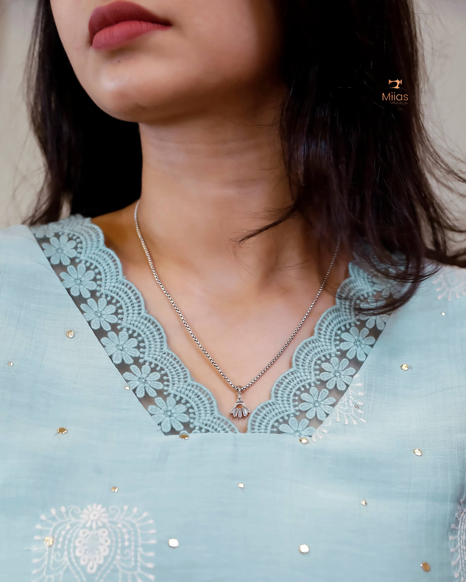 Crushed Dhara Silk | Embroidered Slit Top & Dupatta Set | Pastel Blue