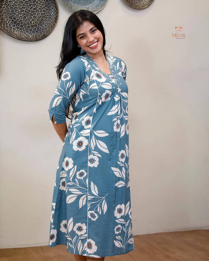South Cotton Kurti with Mirrors, Sequins & Pocket-Blue