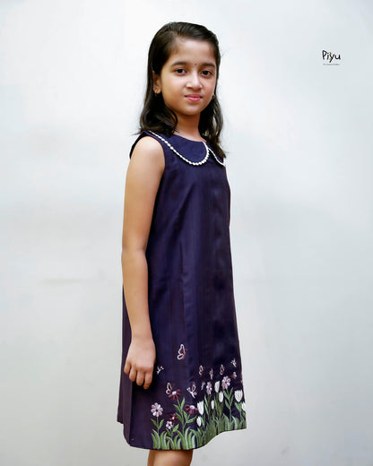 Vatican A-Line Frock with Peter Pan Collar & Embroidered Hem-Deep Violet