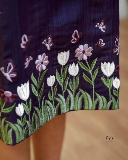 Vatican A-Line Frock with Peter Pan Collar & Embroidered Hem-Deep Violet