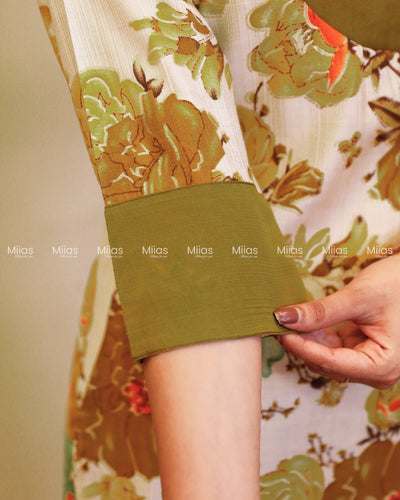 Vatican Fabric Co-ord Set | Pearl Sequin Yoke + Box Pleat | Olive Green