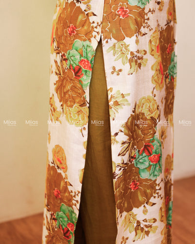 Vatican Fabric Co-ord Set | Pearl Sequin Yoke + Box Pleat | Olive Green