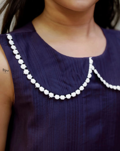 Vatican A-Line Frock with Peter Pan Collar & Embroidered Hem-Deep Violet