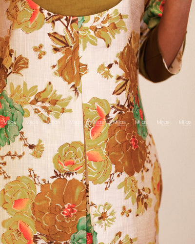 Vatican Fabric Co-ord Set | Pearl Sequin Yoke + Box Pleat | Olive Green
