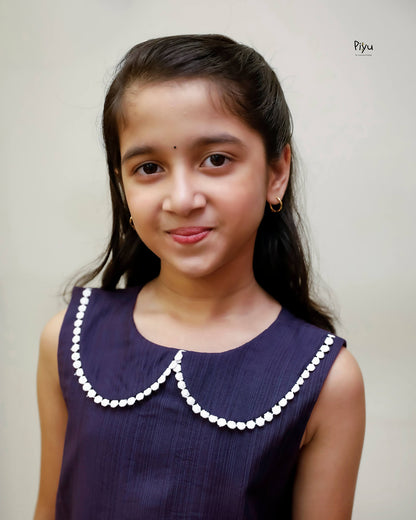 Vatican A-Line Frock with Peter Pan Collar & Embroidered Hem-Deep Violet