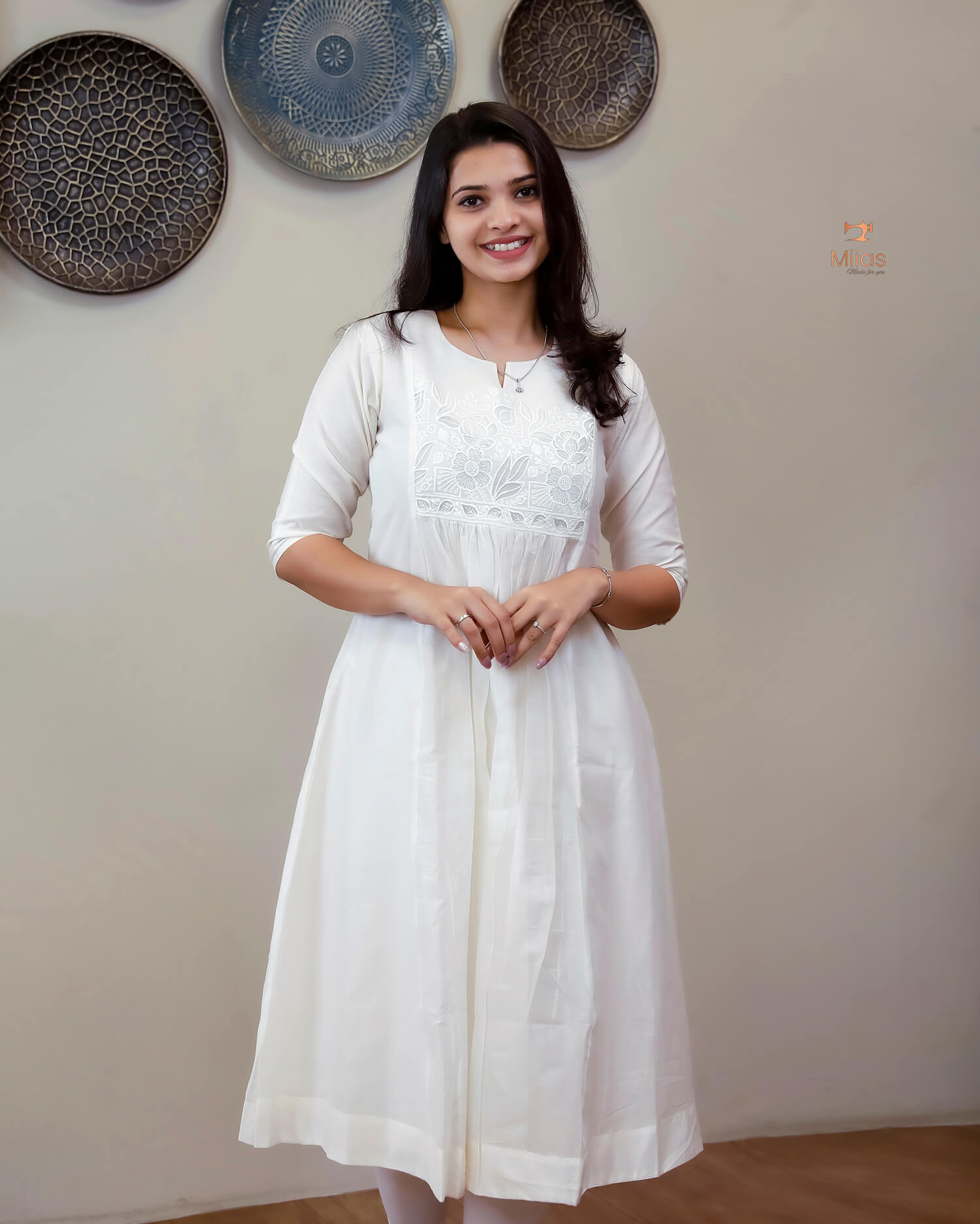 Mul Chanderi | 3-Panel Cut Dress Kurti | Off white