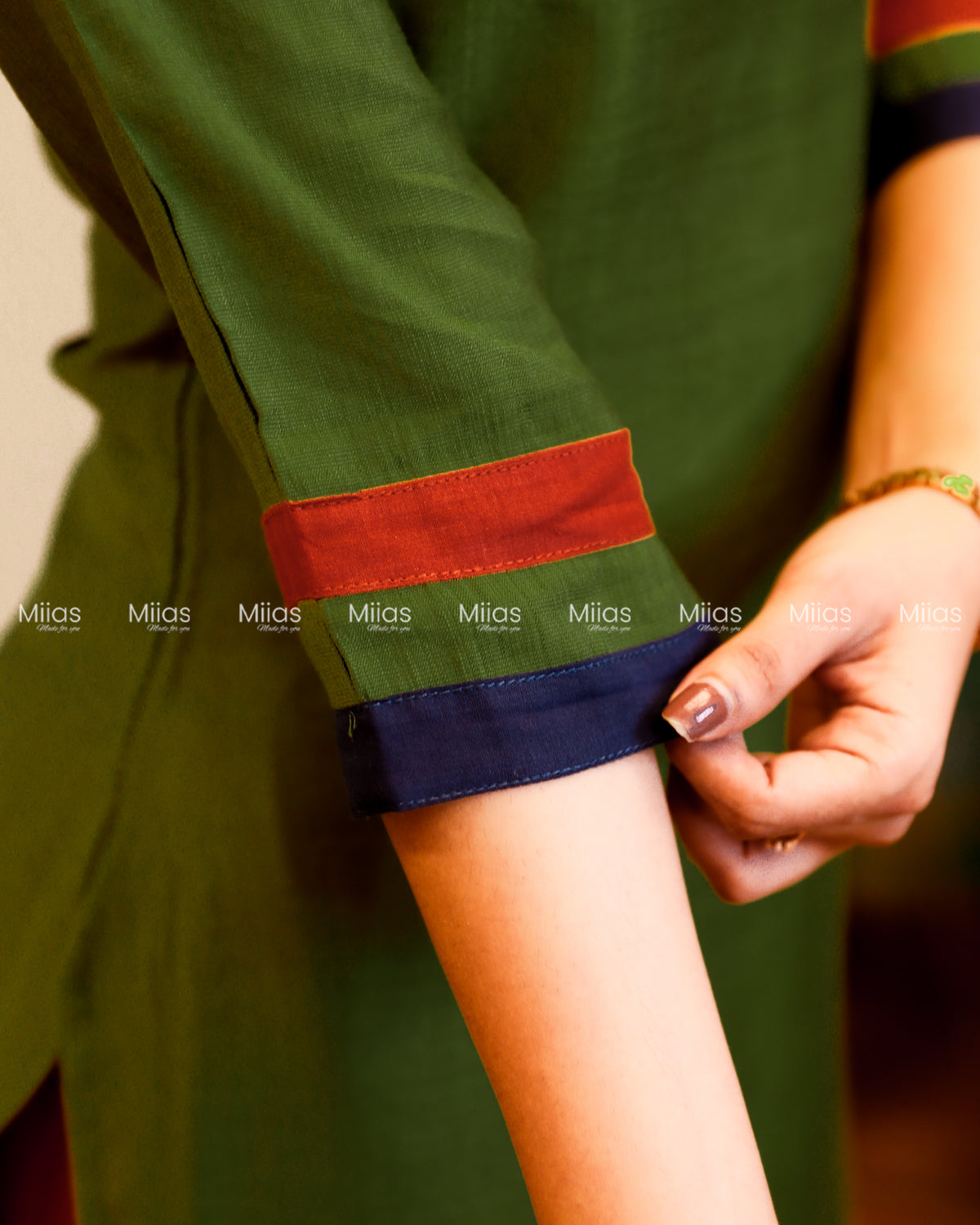 Vatican Fabric Co-ord Set | Ajrakh Hakoba Yoke + Borders | Fern Green