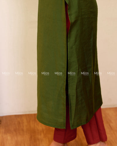 Vatican Fabric Co-ord Set | Ajrakh Hakoba Yoke + Borders | Fern Green