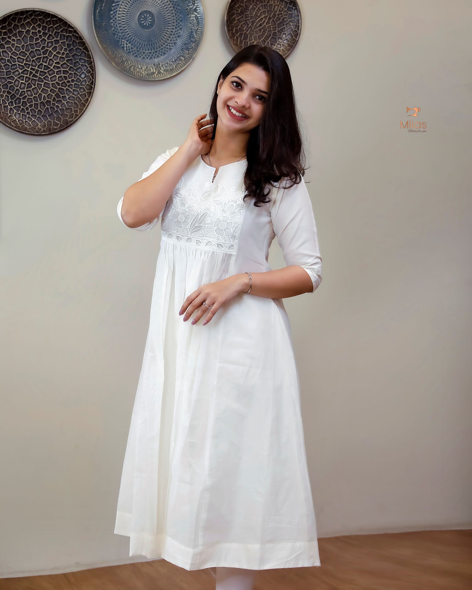 Mul Chanderi | 3-Panel Cut Dress Kurti | Off white