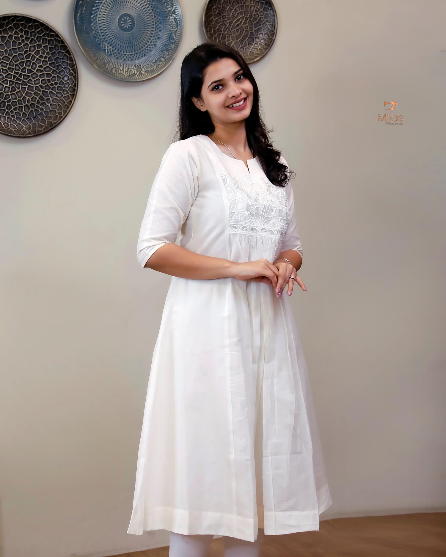 Mul Chanderi | 3-Panel Cut Dress Kurti | Off white