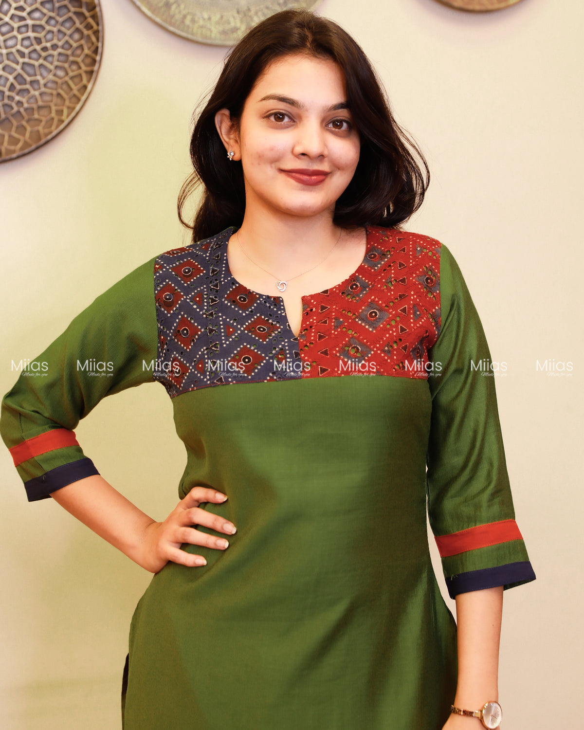 Vatican Fabric Co-ord Set | Ajrakh Hakoba Yoke + Borders | Fern Green