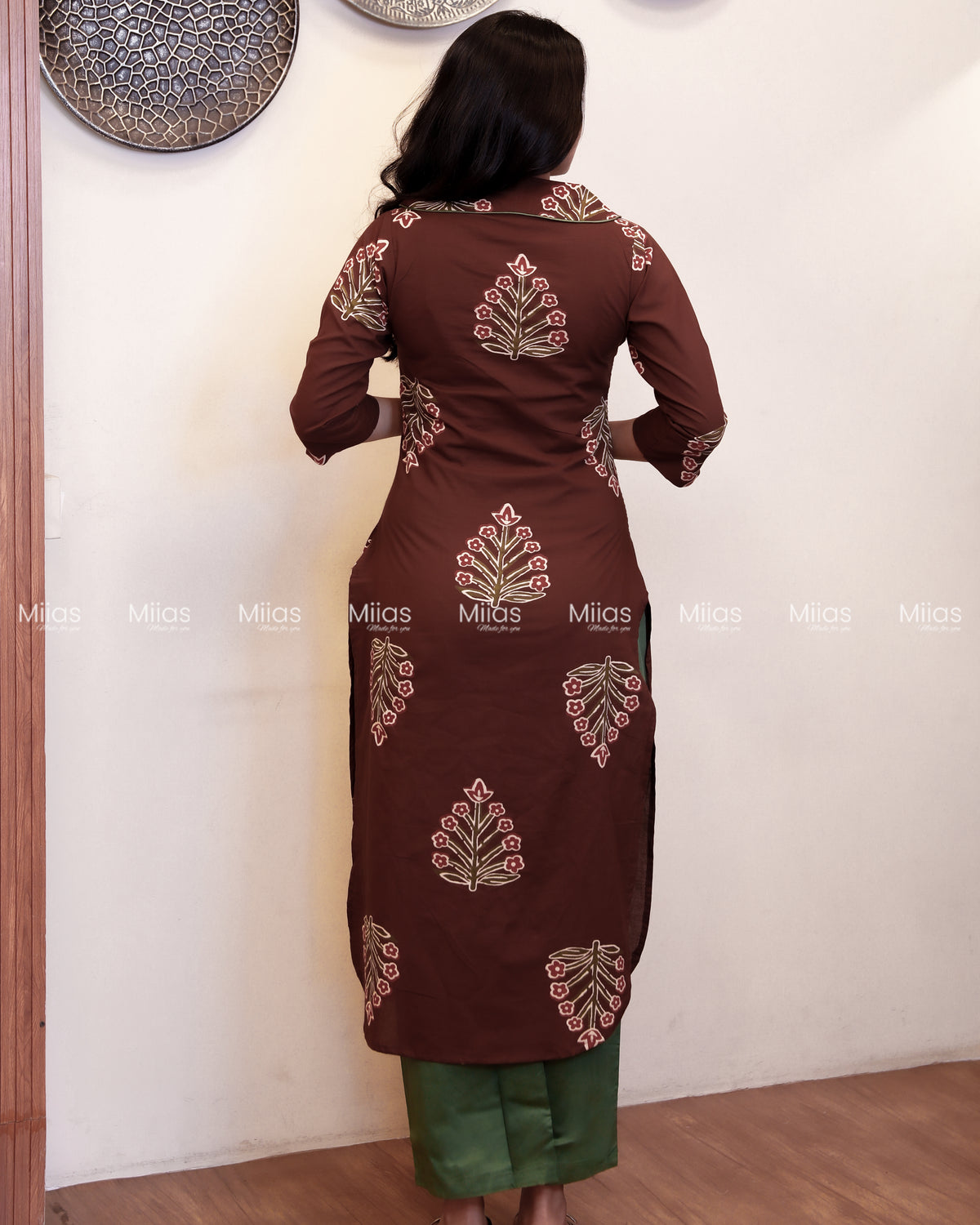 South Cotton Co-ord Set | Printed Top + Semi-Parallel Bottom | Coffee Brown
