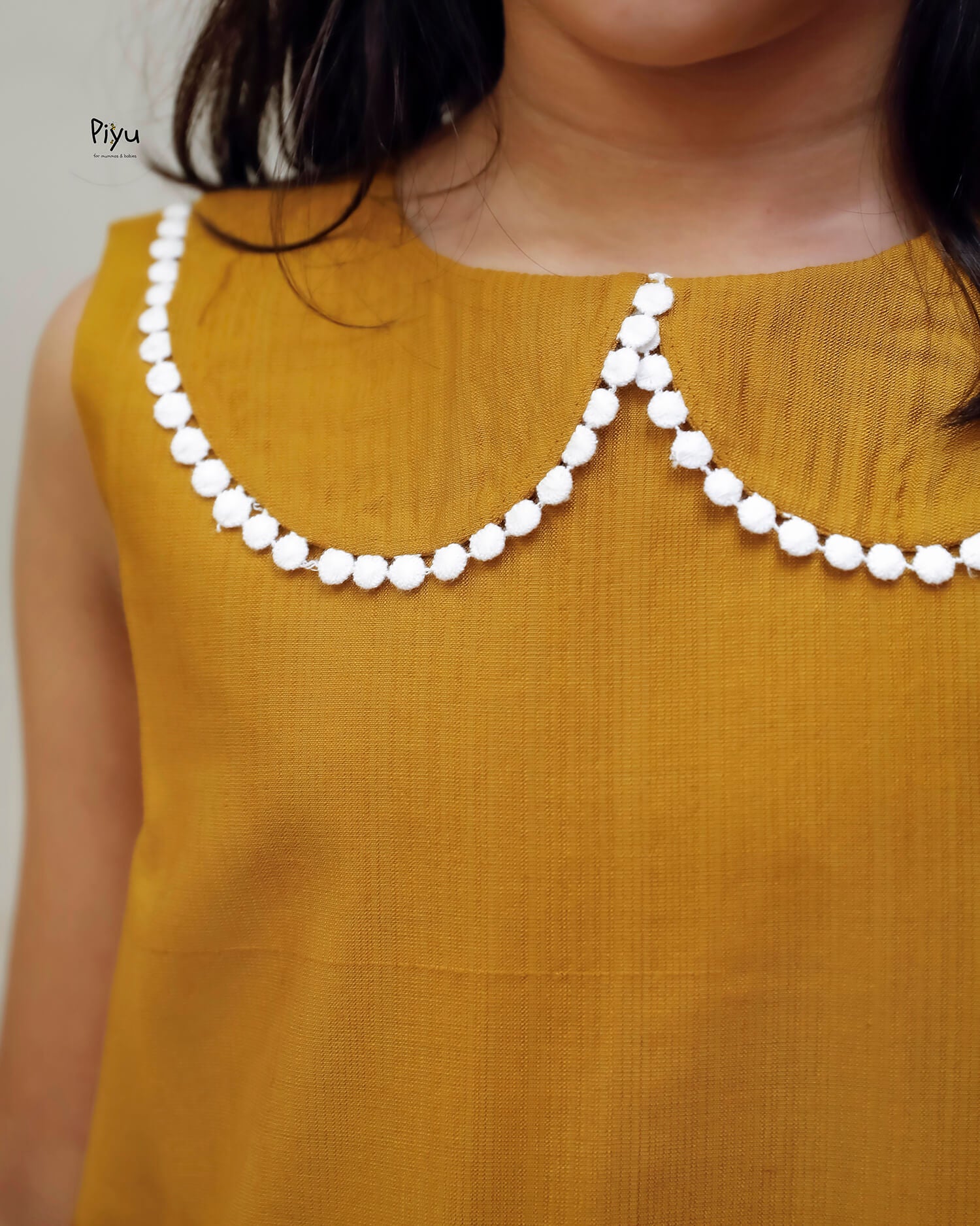 Vatican A-Line Frock with Peter Pan Collar & Embroidered Hem-Mango Yellow