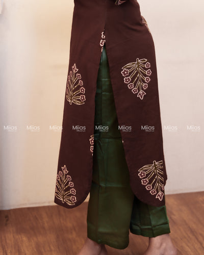 South Cotton Co-ord Set | Printed Top + Semi-Parallel Bottom | Coffee Brown