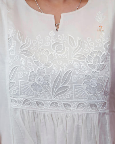Mul Chanderi | 3-Panel Cut Dress Kurti | Off white