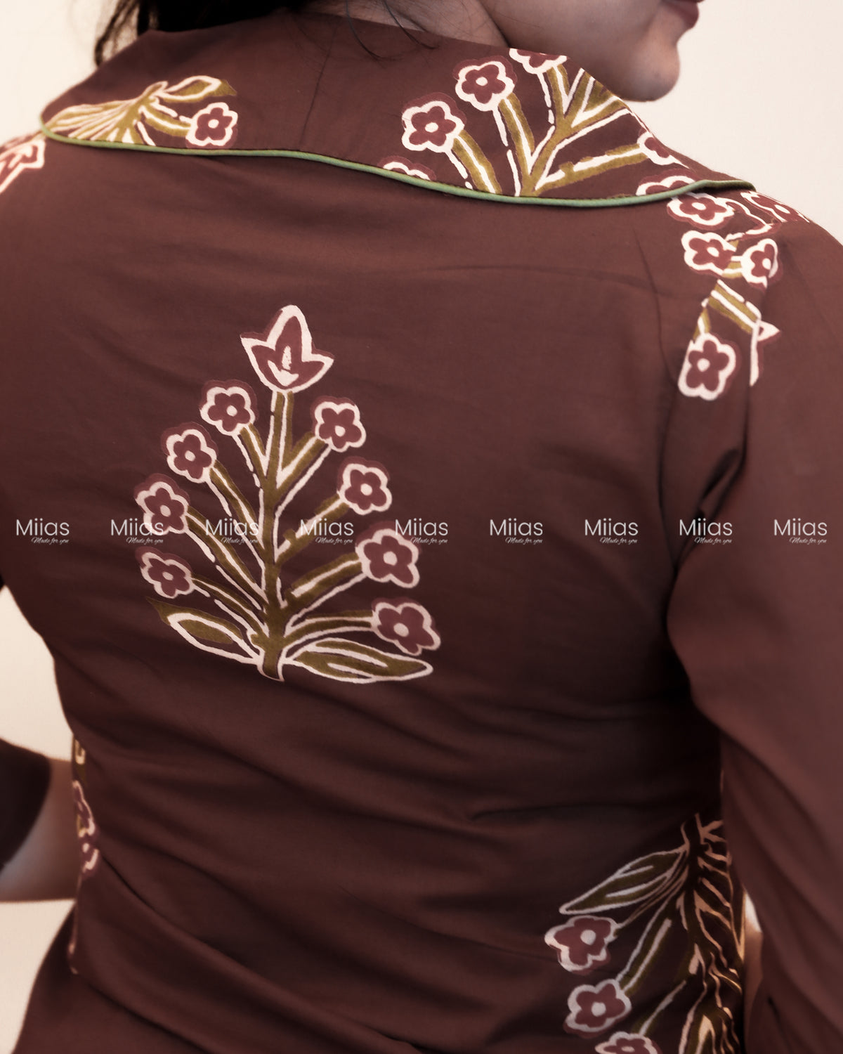 South Cotton Co-ord Set | Printed Top + Semi-Parallel Bottom | Coffee Brown
