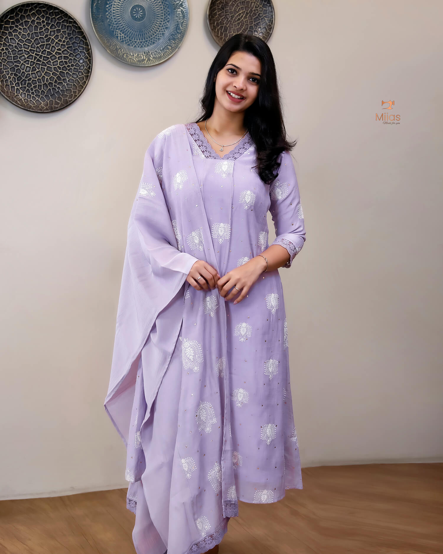 Crushed Dhara Silk | A-Line Top & Dupatta Set | Dusty Lilac