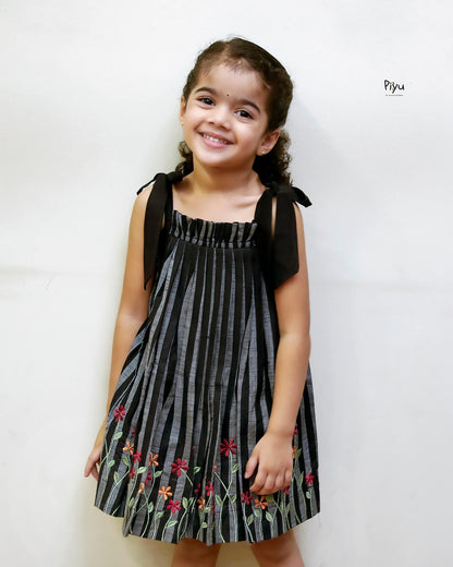 Cotton Girls' Dress with Embroidered Hem & Easy Tie Shoulders