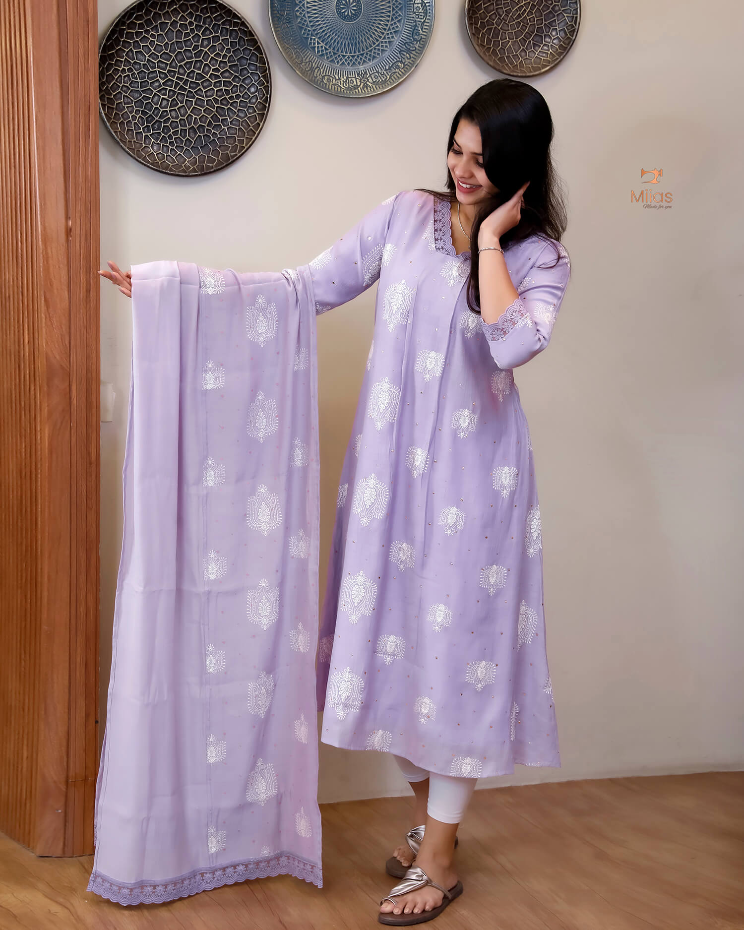 Crushed Dhara Silk | A-Line Top & Dupatta Set | Dusty Lilac
